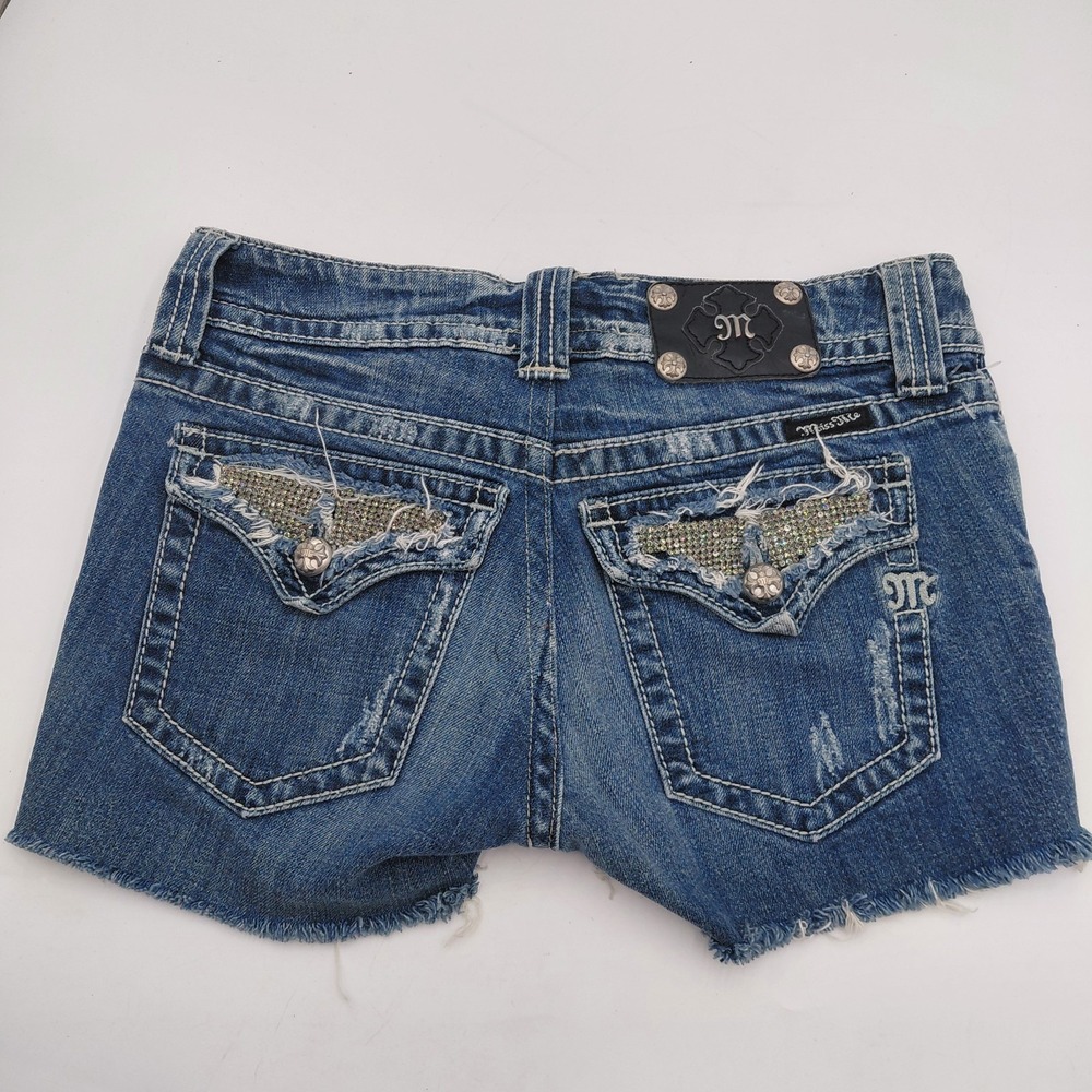 Miss Me Denim Brand Cut Off Shorts Womens 29 Distressed Ripped Bling Skull - Picture 2 of 9